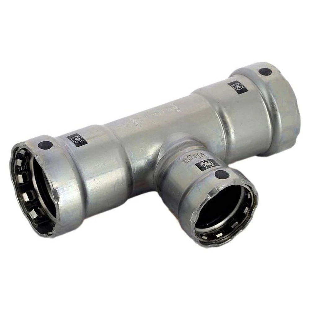 Тройник переходной Viega Megapress с SC-Contur Дн2″x1″x2″ Ру16 стальной оцинкованный, присоединение - пресс