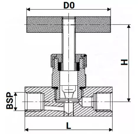 Клапан игольчатый VN3131M-T-Ht 1 1/4″ Ду32 Ру400 резьбовой, корпус - нержавеющая сталь 304, уплотнение - металл, с Т-образной рукояткой