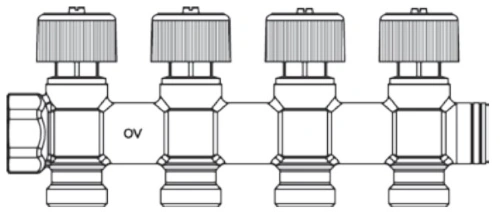 Коллектор Oventrop Multidis R 3/4″x3/4″x4 Ду20 Py10 из бронзы, с функцией отключения и вентилями Коллектор Oventrop Multidis R 3/4″x3/4″x4 Ду20 Py10 из бронзы, с функцией отключения и вентилями