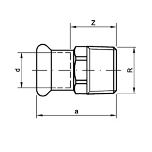 Муфта Sanha Therm 24243G Дн35x11/4″ Ру16 переходная, прессовые, ВПр-НР, корпус - нержавеющая сталь