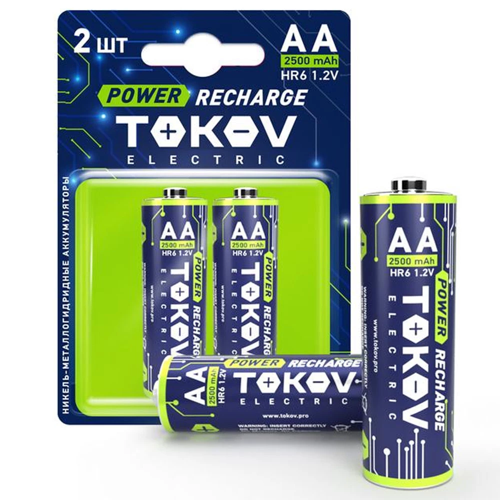 Аккумулятор Ni-MH TOKOV ELECTRIC AA/HR6 1.2 В 2500 мА.ч блистер 2 шт. TKE-NMA-HR6/B2