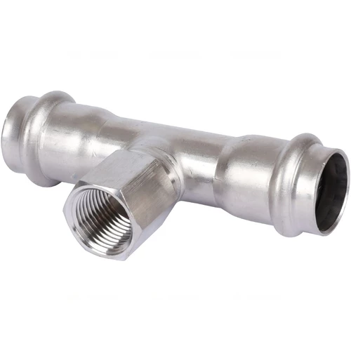 Тройник SANHA 9130G Дн22x1/2″x22 Pу16 ВПр-ВР-ВПр, из нержавеющей стали, прессовый