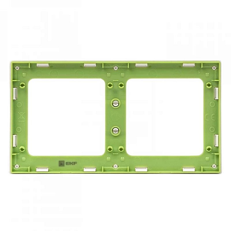 Рамка EKF PROxima Стокгольм 2 поста 82х153х8 мм, корпус - поликарбонат, монтаж - универсальный, цвет - белый линия зеленая EXM-G-303-20