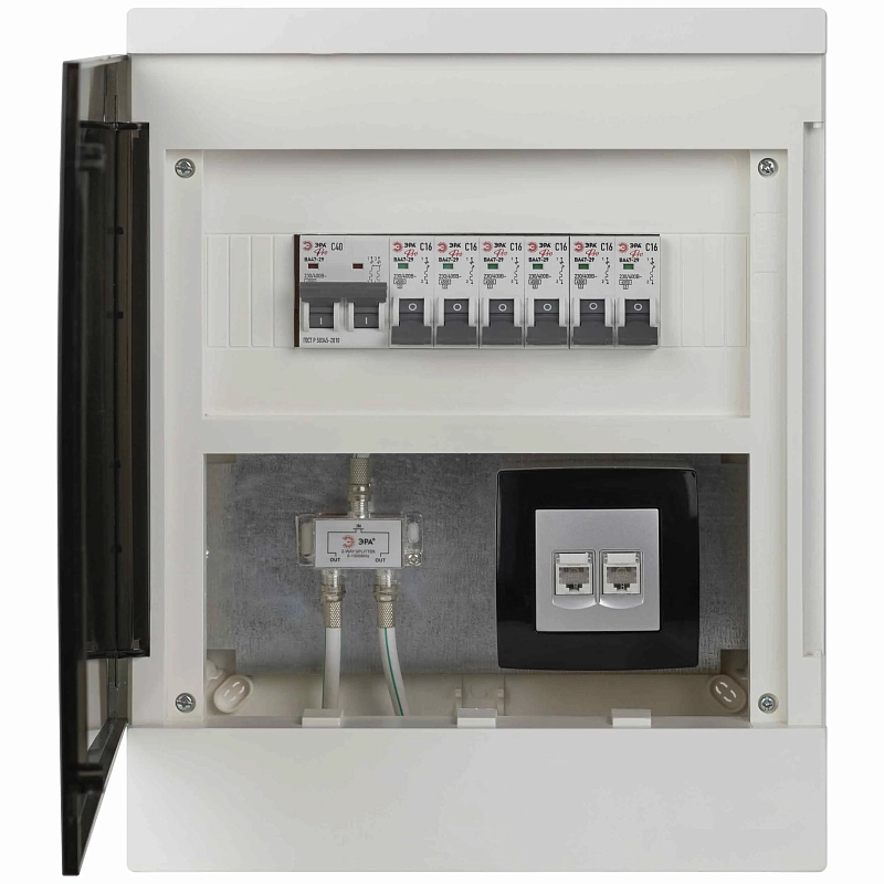 Корпус пластиковый ЭРА MULTIBOX BS-12S навесной, 12 модулей, IP41 со слаботочным отсеком, корпус - АВС-пластик, цвет - белый Б0059314