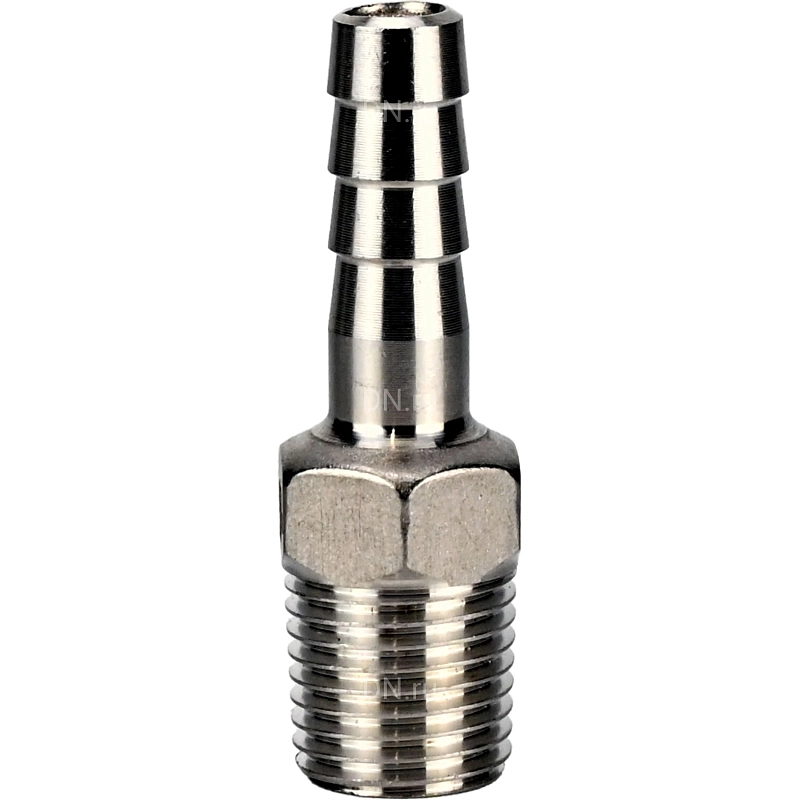 Штуцер елочка BF31-T-1/2-12 1/2″х12мм Ду15 Ру16 шланговый, корпус - нержавеющая сталь AISI 304 (CF8), присоединение - наружная резьба/штуцер
